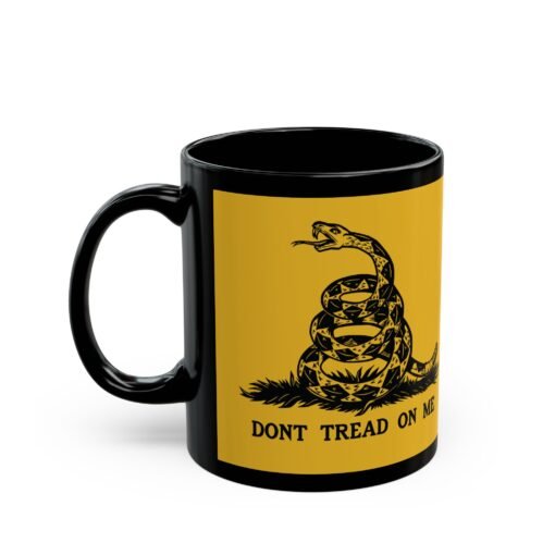 ☕🐍💛 Gadsden Flag Black Mug – Don’t Tread on My Coffee - Image 2