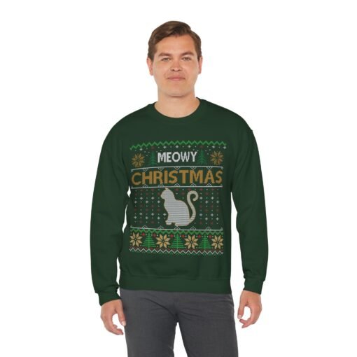 😺🎄 Meowy Christmas Unisex Sweatshirt – Pawsitively Purr-fect Ugly Sweater Style - Image 5
