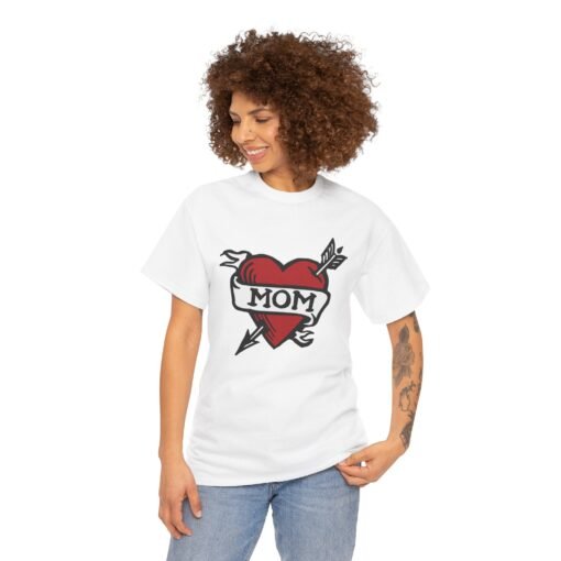 💘 Retro Mom Heart Unisex T-Shirt – Classic Ink, Eternal Love - Image 4