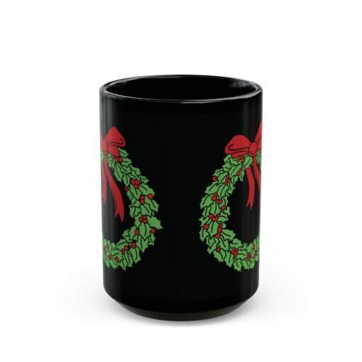 ☕ Holiday Wreath Black Mug – Classic Cheer in Every Sip - Image 8