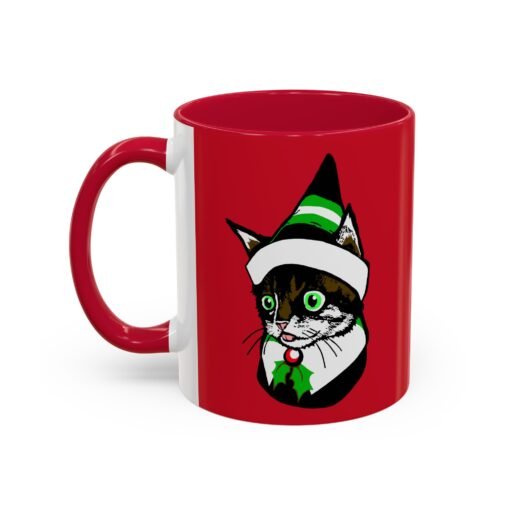 ☕🐱🎄 Elf Kitten Color Accent Mug – Sip with Holiday Whiskers & Cheer - Image 20