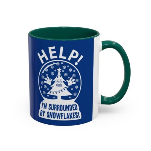 ☕❄️🎄 Help! I'm Surrounded By Snowflakes Color Accent Mug – Sip with Seasonal Sass - Image 3