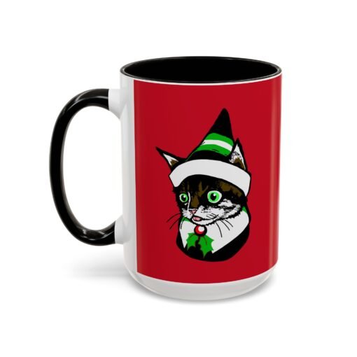 ☕🐱🎄 Elf Kitten Color Accent Mug – Sip with Holiday Whiskers & Cheer - Image 24