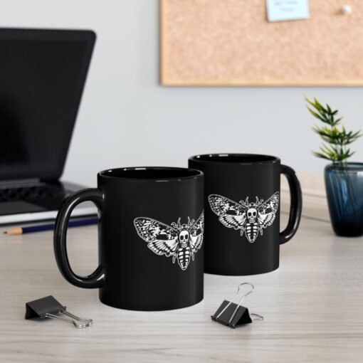 🦋 Death's Head Moth Black Mug – Dark Elegance with Every Sip - Image 6
