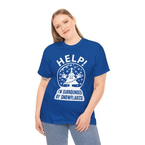 ❄️🎄😬 Help! I'm Surrounded By Snowflakes Unisex T-Shirt – Holiday Humor on Ice - Image 4