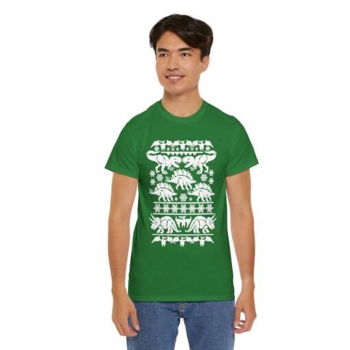 🦖🎄 Dino-Mite Christmas Unisex T-Shirt – Ugly Sweater Style with Prehistoric Cheer - Image 6