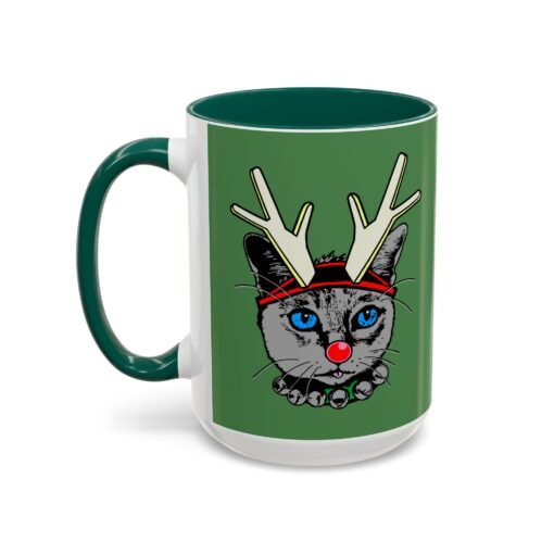 ☕🐱🦌 Rudolph the Reindeer Cat Color Accent Mug – Sip with Whiskers & Cheer - Image 48