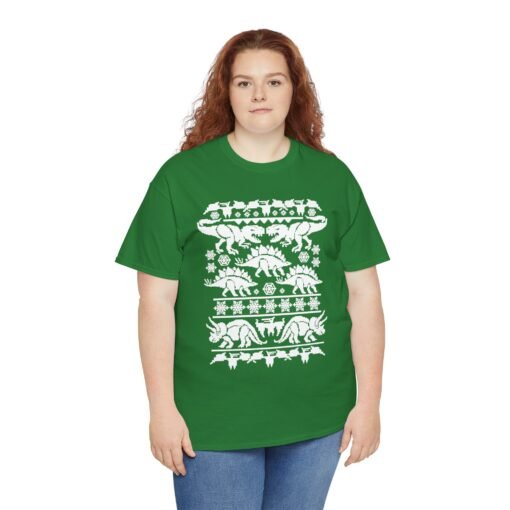 🦖🎄 Dino-Mite Christmas Unisex T-Shirt – Ugly Sweater Style with Prehistoric Cheer - Image 5