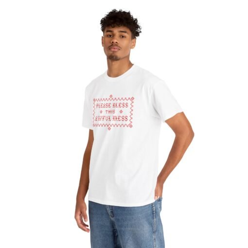 🧵😅 Please Bless This Awful Mess Unisex T-Shirt – Cross-Stitched Chaos, Worn with Pride - Image 5
