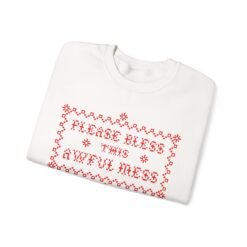 Alternative view of 🧵😅 Please Bless This Awful Mess Unisex Sweatshirt – Comfy Chaos with a Stitched Smile