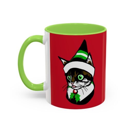 ☕🐱🎄 Elf Kitten Color Accent Mug – Sip with Holiday Whiskers & Cheer - Image 12