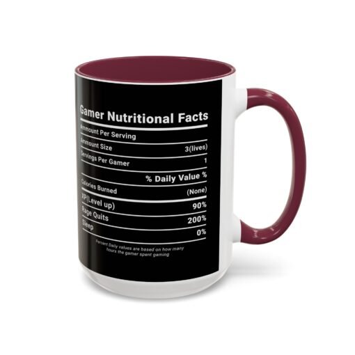 ☕🎮 Gamer Nutrition Facts Color Accent Mug – Fuel for Every Respawn - Image 74