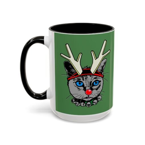 ☕🐱🦌 Rudolph the Reindeer Cat Color Accent Mug – Sip with Whiskers & Cheer - Image 36