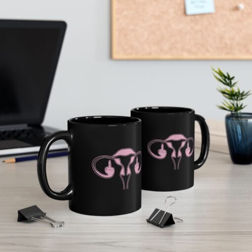 🖕🩷 Ovaries with Middle Fingers Black Mug – Sip with Sass and Strength - Image 5
