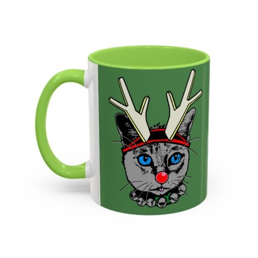 ☕🐱🦌 Rudolph the Reindeer Cat Color Accent Mug – Sip with Whiskers & Cheer - Image 28