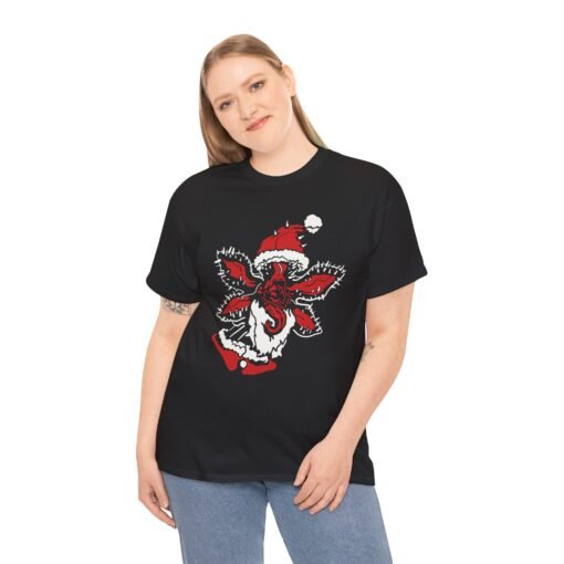 🎅👹 Demogorgon Santa Unisex T-Shirt – Upside Down Holiday Vibes - Image 3