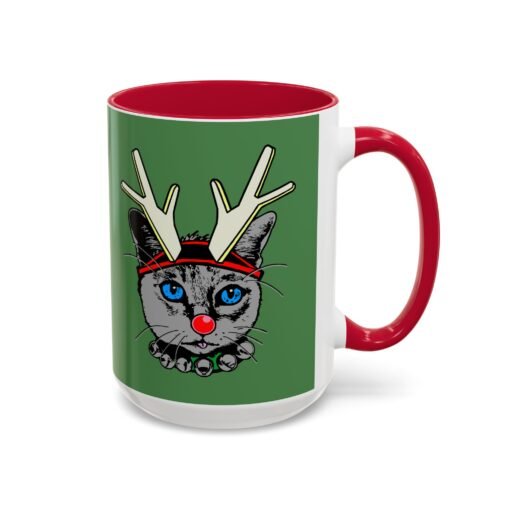 ☕🐱🦌 Rudolph the Reindeer Cat Color Accent Mug – Sip with Whiskers & Cheer - Image 62