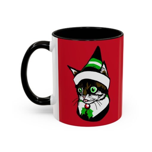 ☕🐱🎄 Elf Kitten Color Accent Mug – Sip with Holiday Whiskers & Cheer
