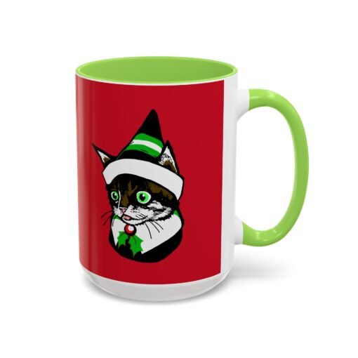 ☕🐱🎄 Elf Kitten Color Accent Mug – Sip with Holiday Whiskers & Cheer - Image 30