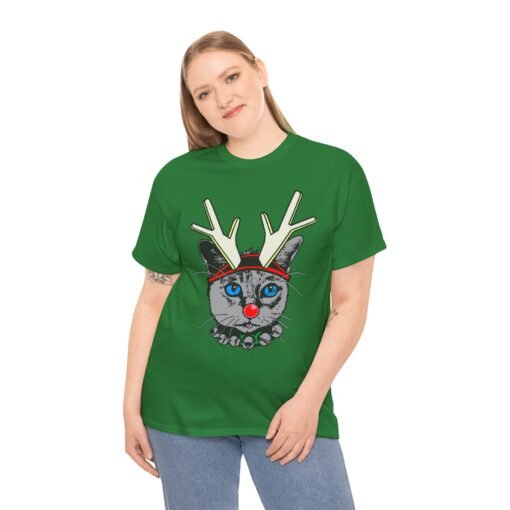 🦌🐱 Rudolph the Reindeer Cat Unisex T-Shirt – Purr-fectly Festive Feline Fun - Image 3