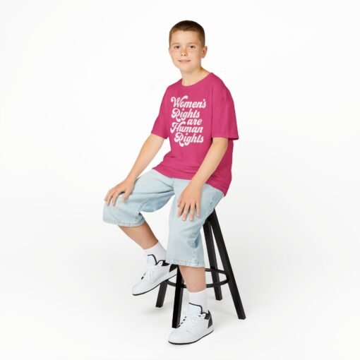 ✊💜 Women’s Rights Are Human Rights Kids’ T-Shirt – Raising Voices Early - Image 6