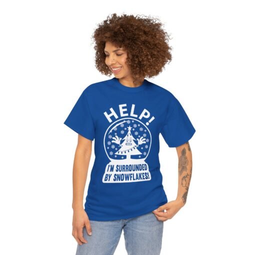 ❄️🎄😬 Help! I'm Surrounded By Snowflakes Unisex T-Shirt – Holiday Humor on Ice - Image 3