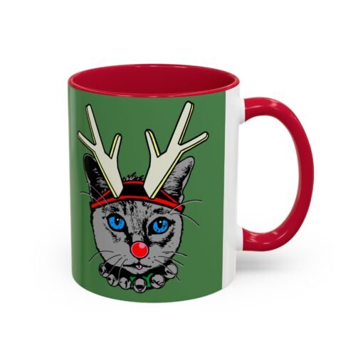 ☕🐱🦌 Rudolph the Reindeer Cat Color Accent Mug – Sip with Whiskers & Cheer - Image 3