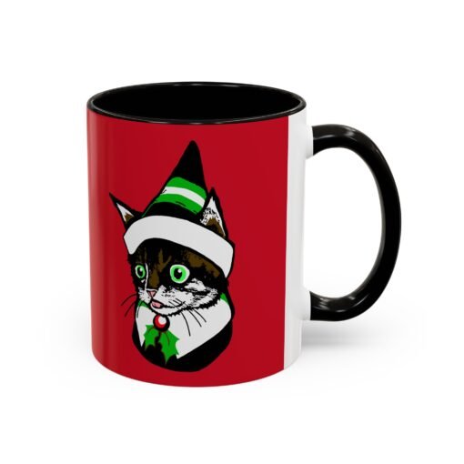 ☕🐱🎄 Elf Kitten Color Accent Mug – Sip with Holiday Whiskers & Cheer - Image 3