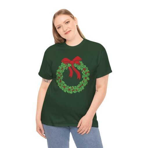 🎄 Holiday Wreath Unisex T-Shirt – Classic Cheer, Comfy Style - Image 4
