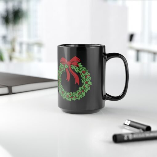 ☕ Holiday Wreath Black Mug – Classic Cheer in Every Sip - Image 15