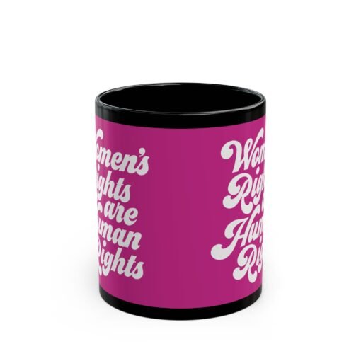 ✊💜 Women’s Rights Are Human Rights Black Mug – Sip with Purpose - Image 3