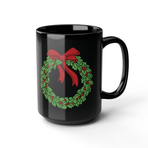 ☕ Holiday Wreath Black Mug – Classic Cheer in Every Sip - Image 13