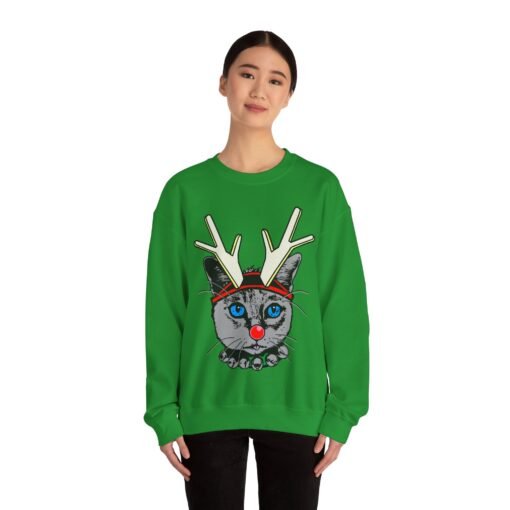 😺🦌 Rudolph Catmas Unisex Sweatshirt – Feline Festive, Reindeer Ready - Image 3