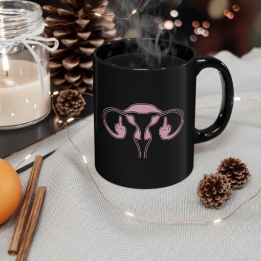 🖕🩷 Ovaries with Middle Fingers Black Mug – Sip with Sass and Strength - Image 4