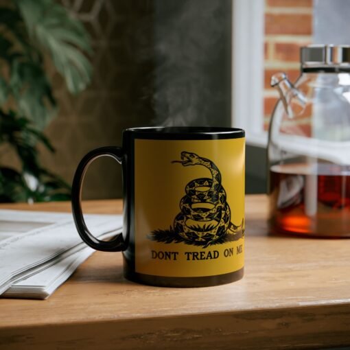 ☕🐍💛 Gadsden Flag Black Mug – Don’t Tread on My Coffee - Image 7