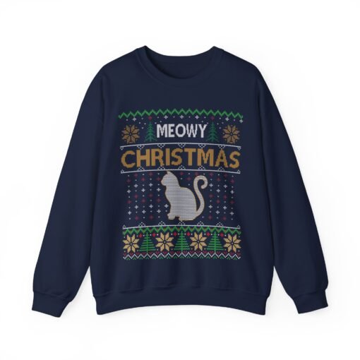 😺🎄 Meowy Christmas Unisex Sweatshirt – Pawsitively Purr-fect Ugly Sweater Style - Image 11