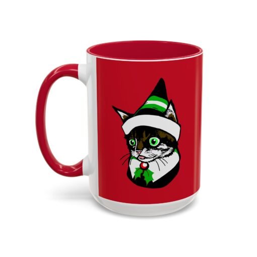 ☕🐱🎄 Elf Kitten Color Accent Mug – Sip with Holiday Whiskers & Cheer - Image 40