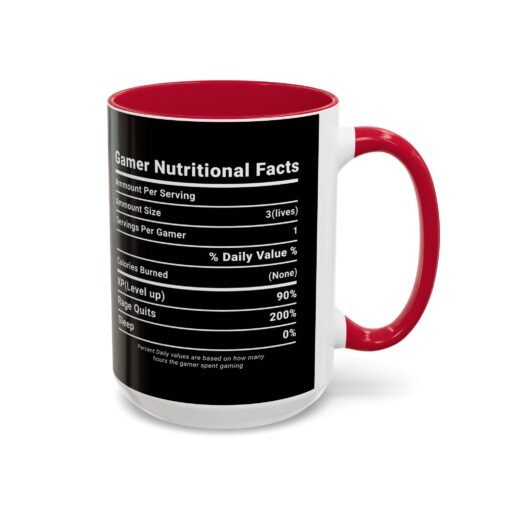☕🎮 Gamer Nutrition Facts Color Accent Mug – Fuel for Every Respawn - Image 86