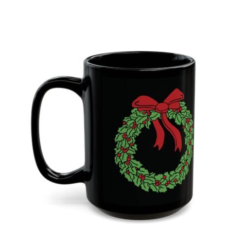 ☕ Holiday Wreath Black Mug – Classic Cheer in Every Sip - Image 10