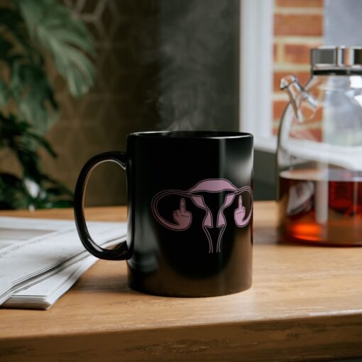 🖕🩷 Ovaries with Middle Fingers Black Mug – Sip with Sass and Strength - Image 6