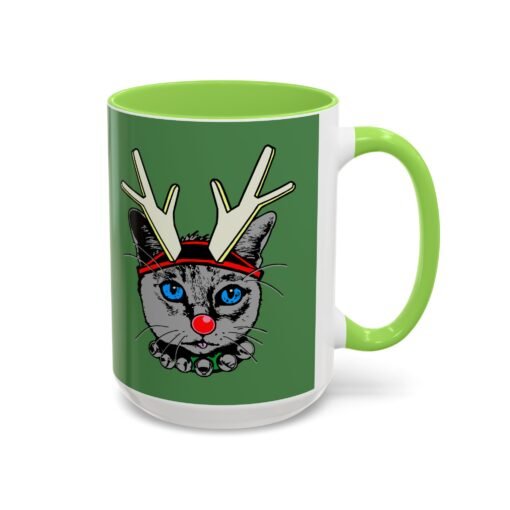 ☕🐱🦌 Rudolph the Reindeer Cat Color Accent Mug – Sip with Whiskers & Cheer - Image 54