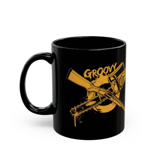 🔫🪓 Groovy Black Mug – Hail to the Caffeine, Baby - Image 2