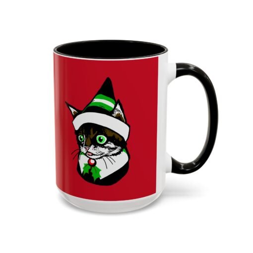 ☕🐱🎄 Elf Kitten Color Accent Mug – Sip with Holiday Whiskers & Cheer - Image 22