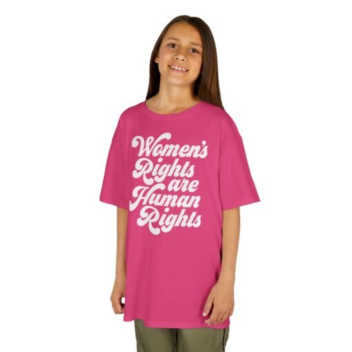 ✊💜 Women’s Rights Are Human Rights Kids’ T-Shirt – Raising Voices Early - Image 3