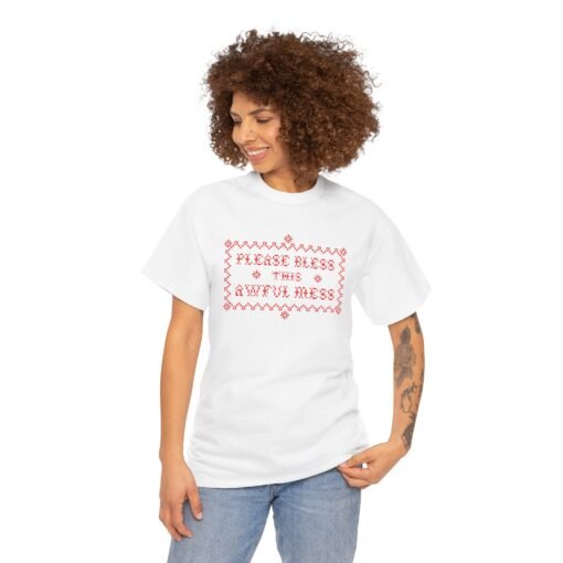 🧵😅 Please Bless This Awful Mess Unisex T-Shirt – Cross-Stitched Chaos, Worn with Pride - Image 2