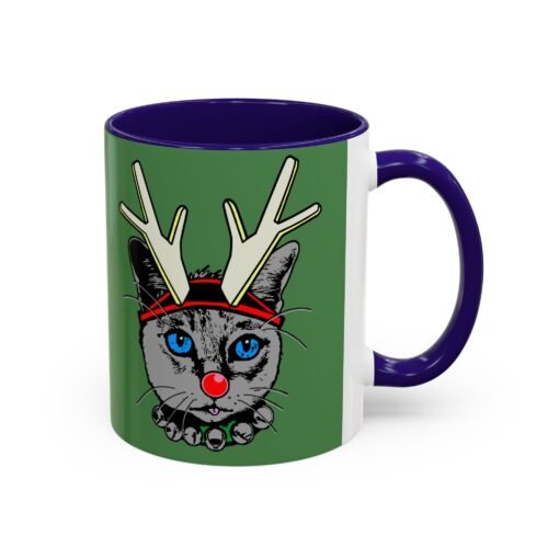 ☕🐱🦌 Rudolph the Reindeer Cat Color Accent Mug – Sip with Whiskers & Cheer - Image 10