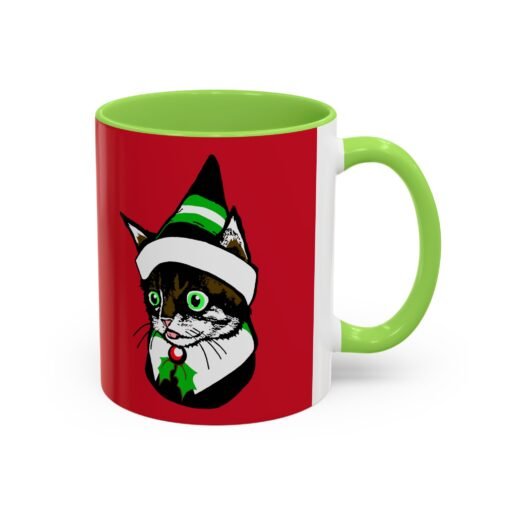 ☕🐱🎄 Elf Kitten Color Accent Mug – Sip with Holiday Whiskers & Cheer - Image 10