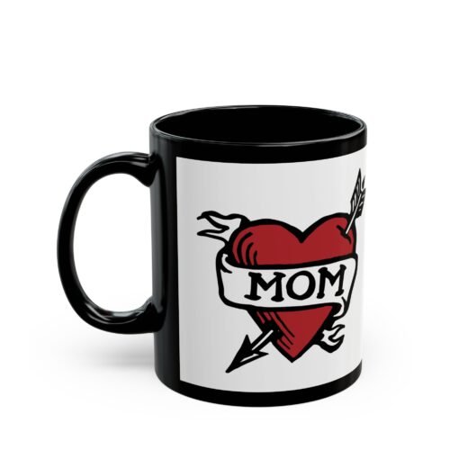 💘 Retro Mom Heart Black Mug – Classic Ink, Hot Drinks, Eternal Love - Image 2