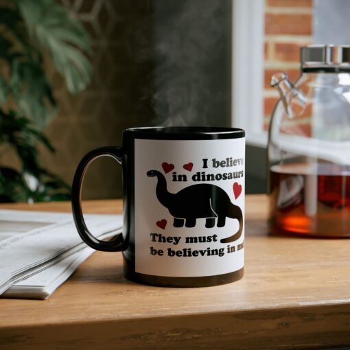 ☕🦖✨ I Believe in Dinosaurs Black Mug – Jurassic Joy in Every Sip - Image 6