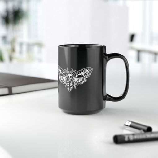 🦋 Death's Head Moth Black Mug – Dark Elegance with Every Sip - Image 17